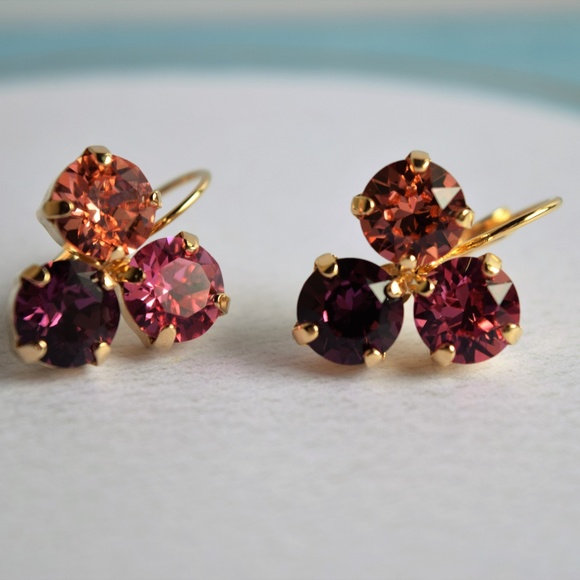 Three Stones Swarovski Earrings, Lever Back - Picture 1 of 4